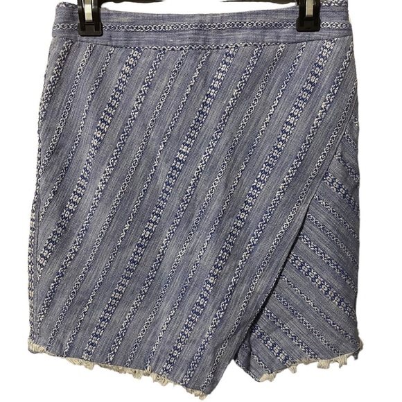 𝅺LOFT Blue & White 100% Cotton Lightweight Front Wrap Skirt w/Lining - Picture 2 of 7